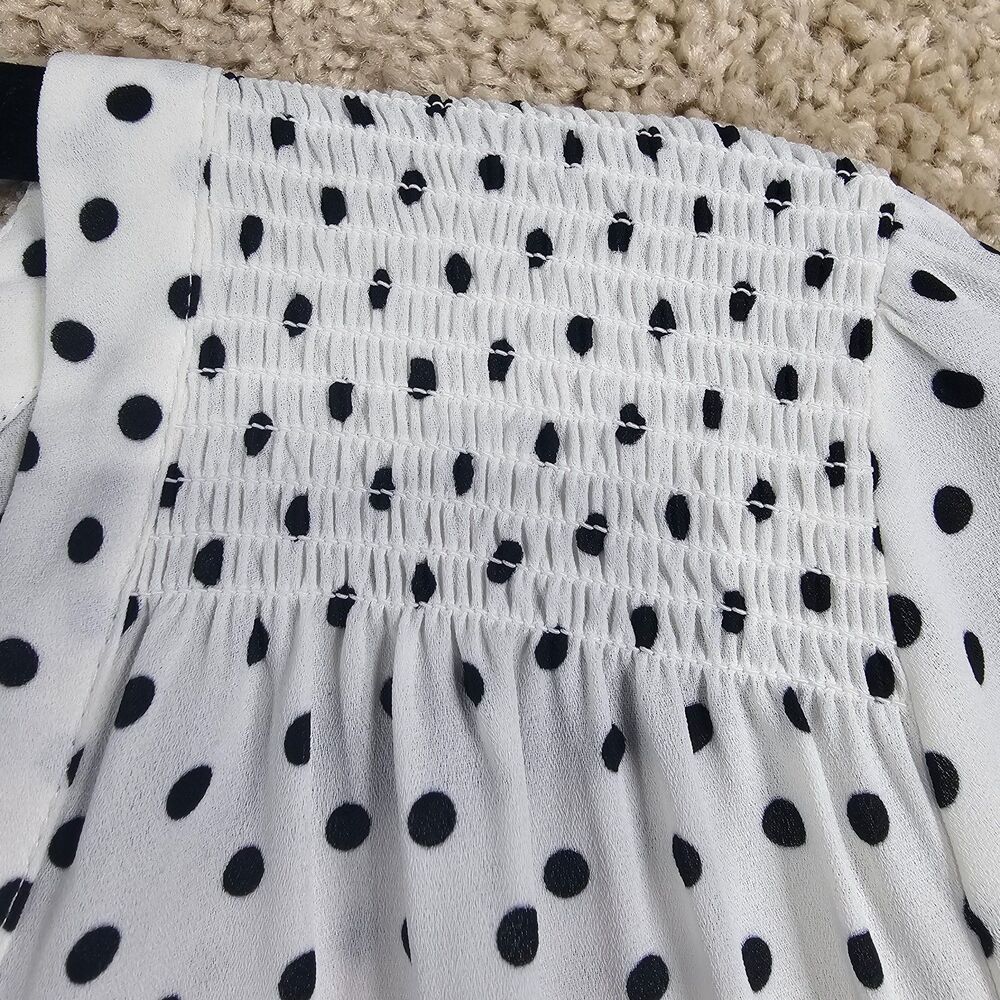Lo Serin Polka Dot Blouse White Black Sheer 3/4 Sleeve Top Women's L - Picture 4 of 13